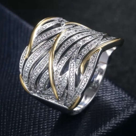 NEW💍925 Sterling Silver Two Tone Diamond Ring - Picture 3 of 8